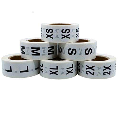 Hybsk Clothing Size Stickers White Round Labels For Retail Apparel Xs S M L Xl 2X Total 6 Rolls (Xs-2X) #TOP18