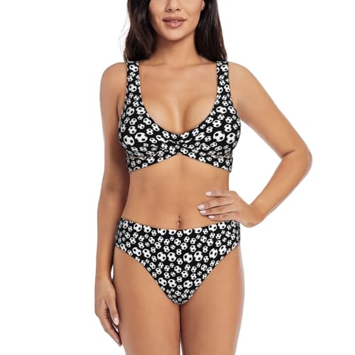 Maillot de bain séchage rapide femme deux pièces football noir confortable pour piscine