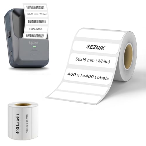 Image of Seznik Sticky Thermal Lables, Label Roll Paper, 2 inch Thermal Labels for Mini Thermal Label Printer, 1 Roll, [Printer NOT Included] (50mmx15mm - 400 Lables)