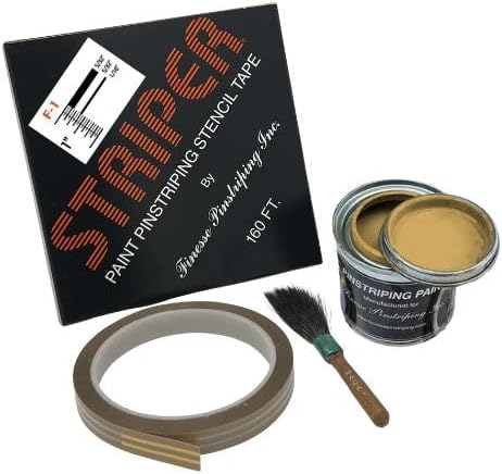 Automotive Pinstriping KIT - Stencil/Brush/Paint - Pinstripe Your Car/Truck - Results: 5/32 inch Stripe, 5/32 inch Space, 1/16 inch Stripe (Metallic Gold, 42 Foot roll)