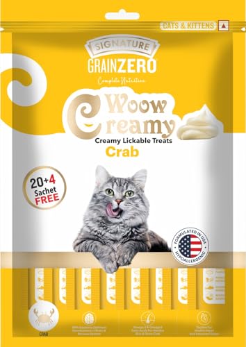 Image of Grain Zero Creamy Lickable Cat Treats Crab, 360 Gm - 20 Sachet + 4 Free | Rich in Protein, Promotes Hydration, No Artificial Preservatives | Best for Training and Bonding |