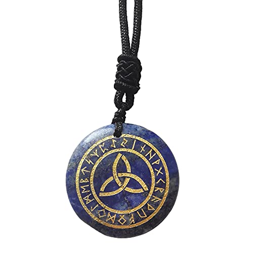 Lovionus89 Collier avec pendentif en forme de runes naturelles gravées - Pour homme et femme, 30x30mm, No Gemstone Cover