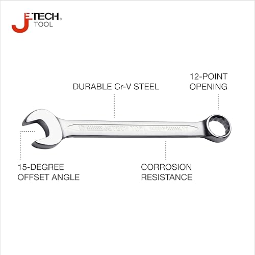 Image of Jetech 17mm Combination Wrench - Industrial Grade, Chrome Vanadium Steel, Sand Blasted Finish, Forged, Heat-Treated, Metric