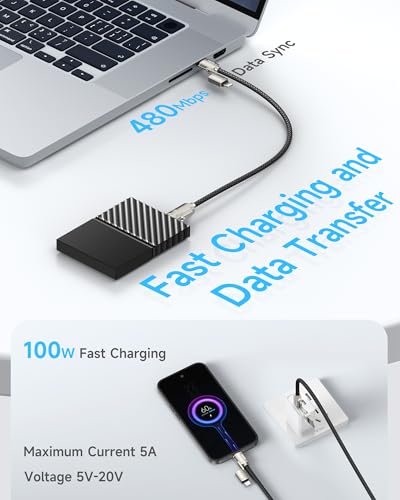 RAVIAD Multi kabel USB, uniwersalny kabel do ładowania [0,5 m], nylonowy, szybki kabel do ładowania 4 w 1, 100 W, PD z USB C/USB A na Lightning, USBC/USB A na USBC do iPhone 17 16 15, Android Galaxy