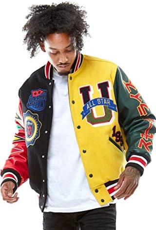 Smoke Rise Unisex All Star Varsity Jacket Hipster Urban NYC Utility Outerwear, Fur Jacket and Wool Melton Jacket (S, BLACK)