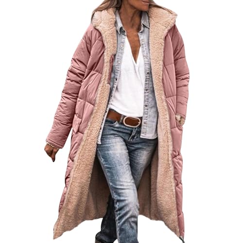 Generisch Wintermantel Damen Lang Fleecejacke Damen mit Kapuze Winterjacke Warm Kapuzenjacke Casual Outdoorjack Fleecejacken Übergangsjacke Oversize Jacke Herbst Mantel...