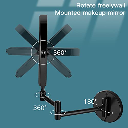 Gotonovo Wall Mounted Magnifying Mirror Pivoting Arm Double Sided Swivel Makeup Vanity Black Telescoping Handheld Mirror 8 Inch Magnification #TOP4