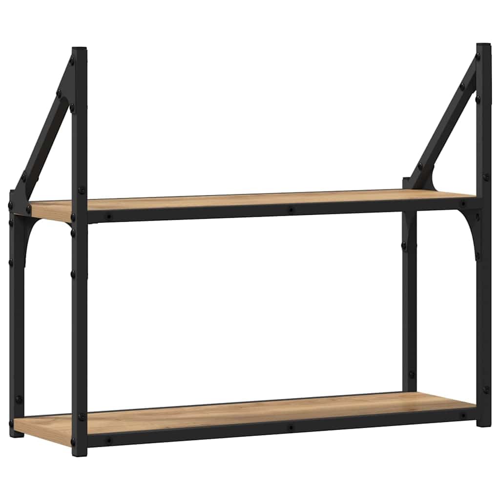 Matte Oak Engineered Wood Floating Wall Shelf | This 60x21x51 cm modern organizer is ideal for displaying books and decor in the living room, bedroom, or kitchen.