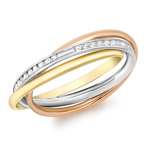 Bague or tricolore 375/1000e oxyde de zirconium taille 58 bijou femme tendance