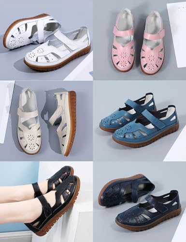 Women's Closed Toe Leather Sandals,Summer Comfort Non-slip Oxford Orthopedic Ankle Strap Casual Dress Mary Jane Shoes3