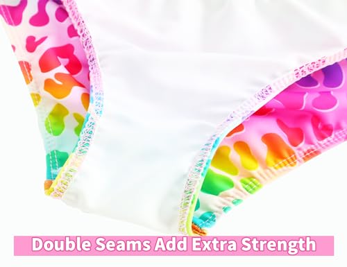Image of Snowheart Girls Swimsuit Size 4t 5t Rainbow Leopard Two Pieces Long Sleeves Swimwear Set