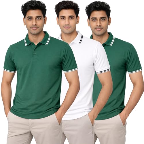 Image of Hangout Hub Men's Polo T Shirt | Solid | Plain Regular Fit Tees|Collar T-Shirts|Half Sleeves|Set of 1 & 2|HH.MP.MAR