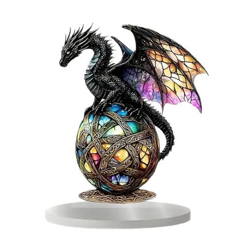 Adorno de acrílico para el hogar y la oficina con dragón guardián mítico en 2D. Figurita de acrílico con dragón antiguo en 2D. Regalo de cumpleaños