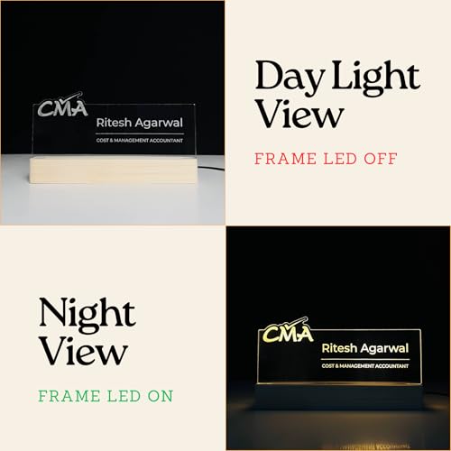 Image of Personlised LED Name Plate for Office Desk Table Name Sign Gift for CMA Cost and Management Certified Accountant Finance Manager Company Size (10 x 6 inch) (For CMA (Cost and Management Accountant))