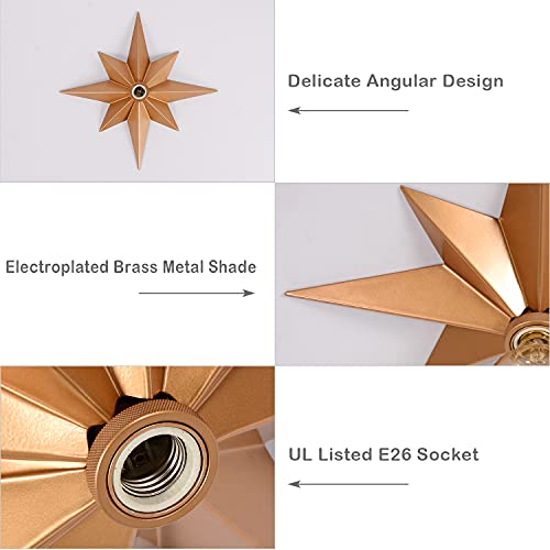 16 Inch Flush Mount Ceiling Light, Gold Star Light Fixture, Farmhouse Star Ceiling Light, Vintage Flush Lighting Ceiling For Hallway, Entryway, Study, Bedroom, Stair, Foyer, Kitchen, Bathroom - Metal #TOP4