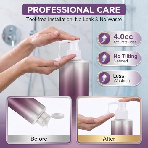 2 Pack Pump Dispenser Compatible with Joico Shampoo and Conditioner 1 L/33.8 Fl Oz Bottle, Liter Pump for Joico Shampoo Purple Clear Twist Lock Dispenser Pump - 1