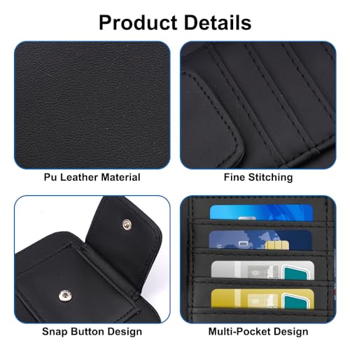 Auto Sonnenblende Kartenhalter, 15.5 × 12.5 cm Leder Sonnenblende Organizer Clip, enthältn 4 Kartenfächer, 1 Stiftschlaufe, 1 Seitentasche und 1 Brillenclip, für die Meisten Autos (Schwarz)