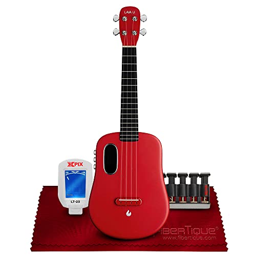 Lava U Carbon Fiber Ukulele Concert Travel, W/Freeboost Technology For Effects Without Plugging In, Sparkle Red 23-Inch W/Case Pick And Charging Cable, Basic Accessories Bundle #TOP12