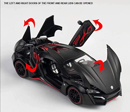 Image of 1:24 Scale Lykan Hypersport Diecast Model Toy Car, Alloy Metal Pull Back Vehicle for Kids, Openable Doors, Lights & Music, Big Size Toy Car for Boys & Girls (Black)