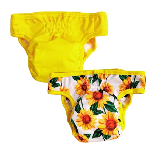 Image of ARCM Pets No Tail Hole Washable Pet Diapers, Dog Diapers Female & Baby Goat Diapers-Ultra Absorbent, Premium Doggie Diapers & Adjustable Waist Diapers for Small Dogs (Sunflower)