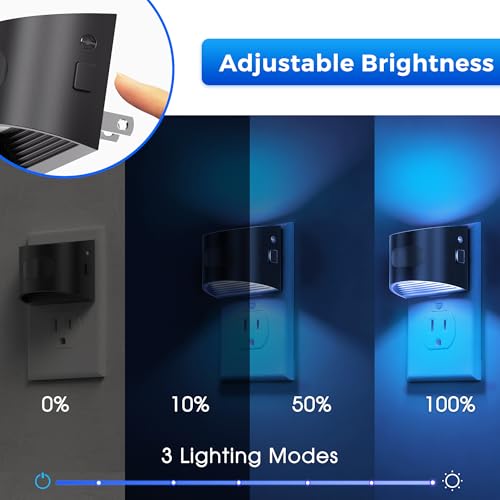 Image of L LOHAS LED Night Light with Motion Sensor & Dusk to Dawn Sensor, Night Lights Plug into Wall with 30-100lm Adjustable Brightness, Dimmable Night Light for Bathroom Hallway, Blue, 2 Pack