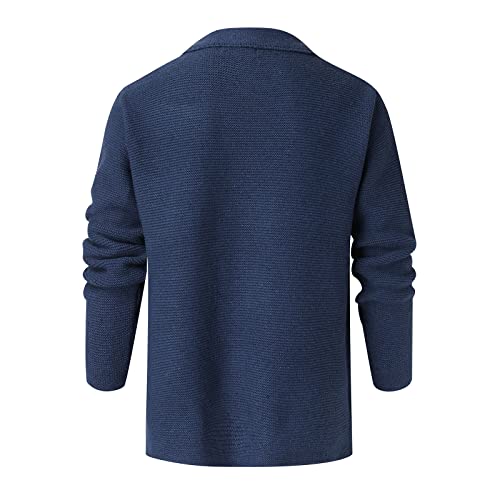 YHEGHT Casaco masculino de lã tricotado para outono e inverno, Azul marino, G