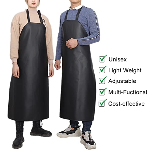 Gnjcv Black Waterproof Vinyl Apron - Large Faux Leather Apron With Adjustable Bib Ultra Lightweight Apron For Dishwashing #TOP1