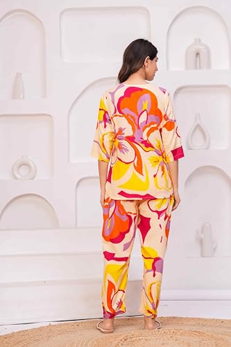 Image of Women's Printed Night Suit Set Pajama with Top Lightweight Soft & Comfy Sleepwear for Girls & Women