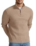 Askdeer Men's Quarter Zip Sweater Waffle Knit Sweater Mock Neck Polo Sweater Soft Casual Pullover Sweater with Ribbing Edge Khaki