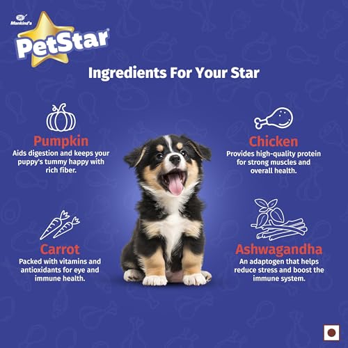 Image of Mankind Petstar Puppy Wet Dog Food (High Protein) Chunky Chicken Gravy, 120g (Pack of 5) | Made with Real Chicken & Veggies |Puppy Dog Food| No Artificial Flavors
