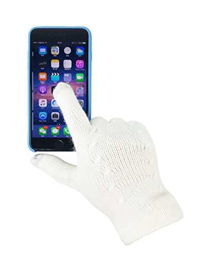 Bruceriver Women's Knit Scarf & Glove Set Cashmere Feel And Cable Design (Off-White Touchscreen) #TOP5