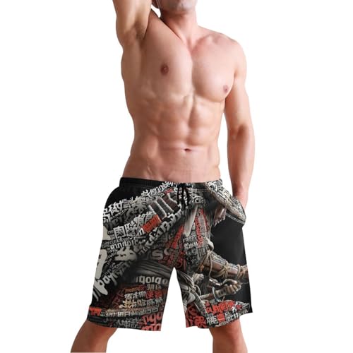 Men Swim Trunks-Abstract Samurai, Beach Shorts with Inner Lining Quick Dry Board Shorts S4