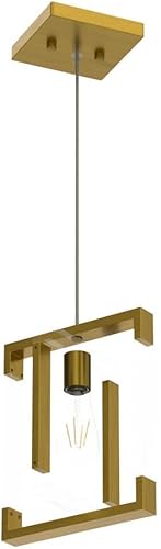 SRJJRS Lámpara colgante de oro de 1 luz, lámpara moderna con acabado de latón cepillado, iluminación colgante acrílica para isla de cocina, comedor,