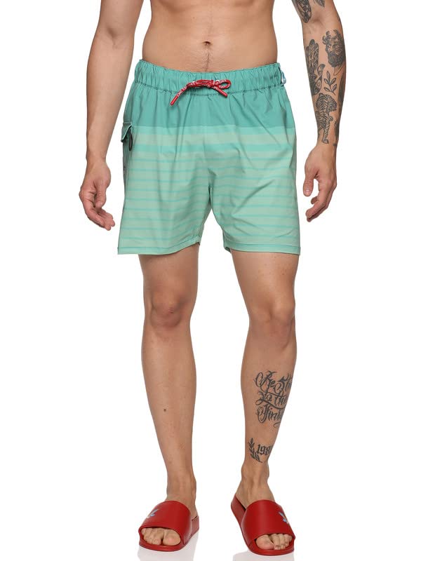 Men's Polyester Striper Green Board Shorts-16