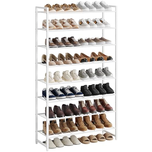 Image of Nunsino Shoe Rack for Closet, Metal Shoe Organizer, 8 Tier Garage Shoe Rack Max Holds 40 Pairs,Shoe Storage Shelf,Entryway, White