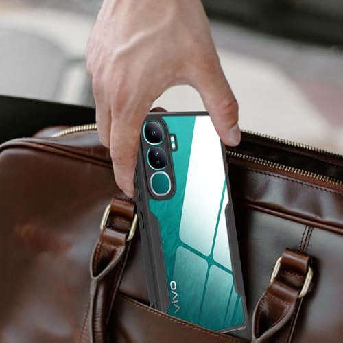 Image of A rtistque Clear Hard Transparent Acrylic Armor Anti-Drop Shockproof TPU Edge Back Cover Case for Vivo Y300 - Black