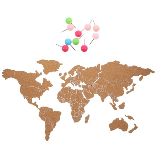 Genérico Mapa del Mundo Tablero de Corcho Autoadhesivo Diseño a Rayas Tablero Decorativo de Pared Rústico para Oficina y Hogar Arte Mural Funcional y Práctico Decoración Mapa Mundi