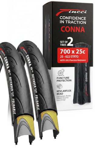 Fincci 700x25c Tire, Foldable 25-622, 60 TPI with LVL3 Nylon Protection, Tough Nylon and Rubber Compound, 700 x 25c Road Bike Tires for Racing Touring - Pack of 2