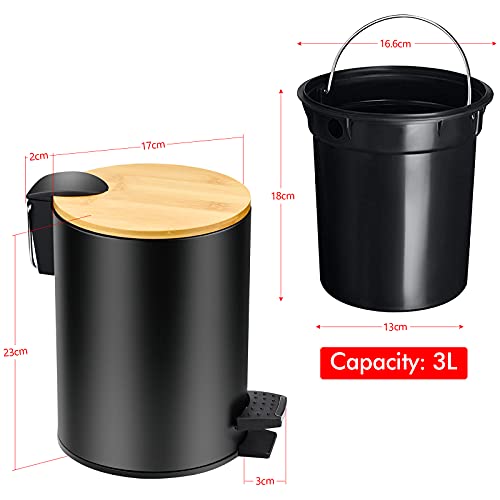 SGerste Pattumiera a pedale in bambù da 3 l, con