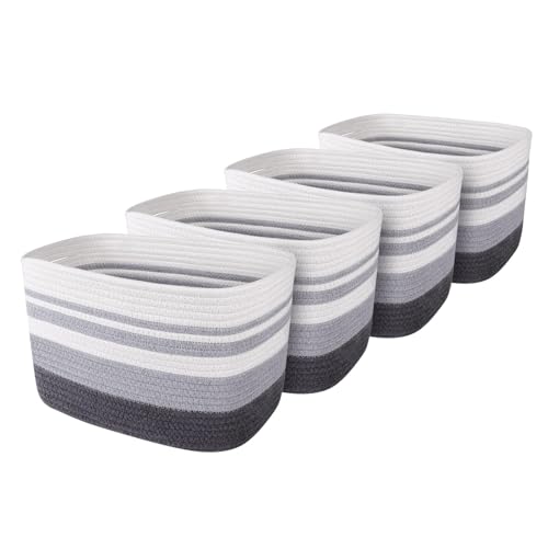 WISELIFE Storage Basket 4 Pack, Laundry Basket, Blanket Basket, Cotton Rope Basket and Woven Baskets for Organizing, Toy Storage for Living Room, Laundry Room, Bedroom, Nursery, Grey