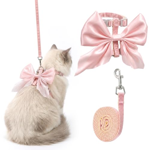 Pink Bow Cat Harness and Leash Set Escape Proof Adjustable Kitten Harness with Leash Soft Lightweight BreathableHarness for Kitty Puppy Bunny Small Dogs Chihuahua Walking Travel