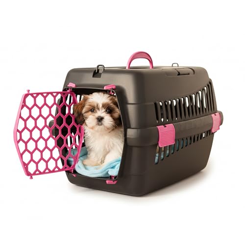 HAPPET Tiertransportbox Teddy M Fuchsia 56x37x37 cm – Robuste, gut belüftete Transportbox für Katzen & kleine Hunde, tragbare Travel Crate & Cat...