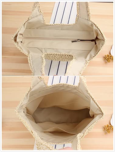 Image of Naimo Women Straw Beach Shoulder Bag Woven Tote Handbag Large Handmade Weaving Summer Casual Hobo Bag
