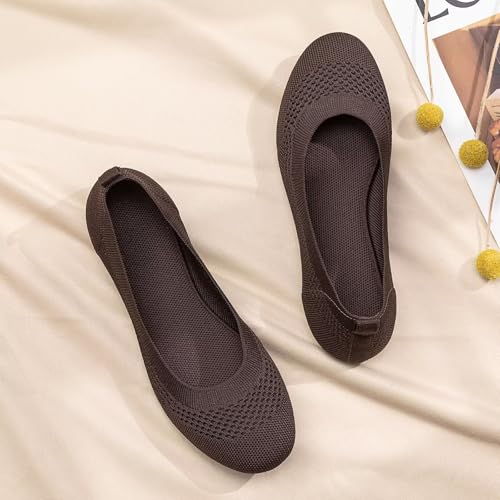 Image of Frank Mully Women's Ballet Flats Round Toe Walking Flats Slip On Work Shoes Knitted Flats Shoes for Woman Soft Lightweight