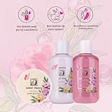 Accentra Zestaw prysznicowy dla kobiet, zestaw upominkowy Sweet PEONY w pięknym pudełku prezentowym – 4-częściowy zestaw do pielęgnacji z żelem pod prysznic, balsamem do ciała, masłem do ciała i gąbką