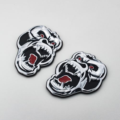Image of 2 Pcs Metal ngry Gorilla Ape Angry Side Rear Emblems 3D Badge Car Truck Motorcycles Decal Sticker (Silver Black)