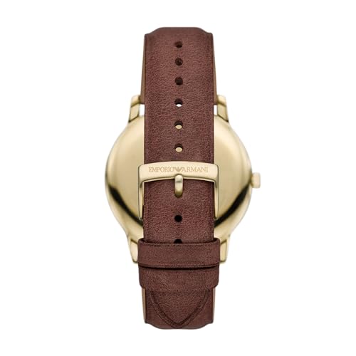 Image of Emporio Armani Leather Analog Beige Dial Men's Watch-Ar11610, Band Color-Brown