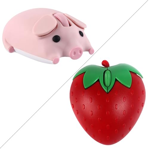 Wireless Mouse Cute Pig Design Bluetooth Dual Mode Portable Compact Lightweight Silent Optical Kawaii Mice Kids Girls Student School Office Gift,Cute Red Strawberry Shape Wireless Bluetooth Mice
