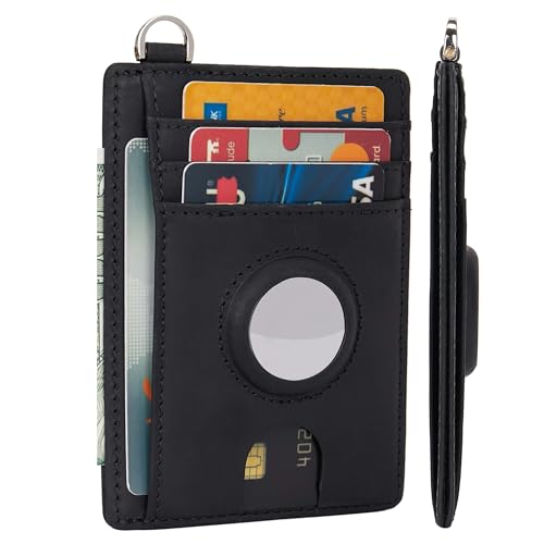 LinsCraft Slim Minimalist AirTag Card Wallet for Men & Women, Small Leather Front Pocket Wallet with AirTag Holder, RFID Blocking, Credit Card Holder