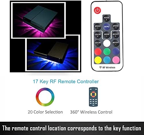 WOWLED USB RGB LED Cooler Cooling Fan Pad Stand Accessories with Wireless Remote Controller for PS4 Playstation 4 XBOX One Consoles Laptop Notebook